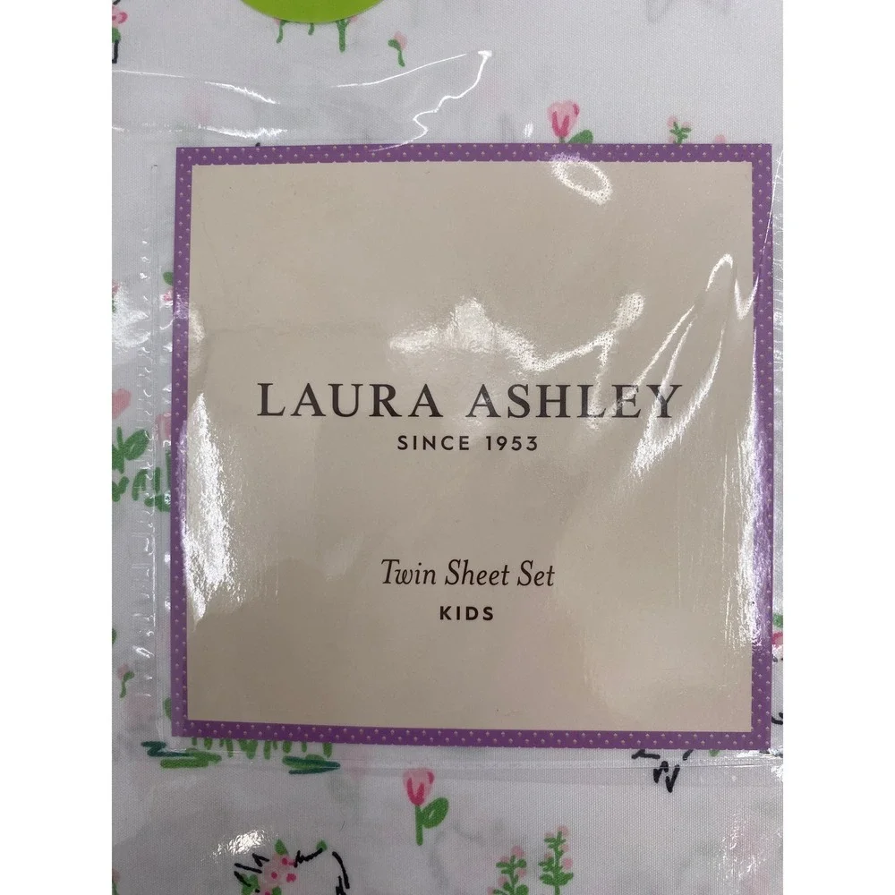 Laura Ashley Sheet Set Kids TWIN White Westie Dog Pup Floral Pink 3pc Bedding